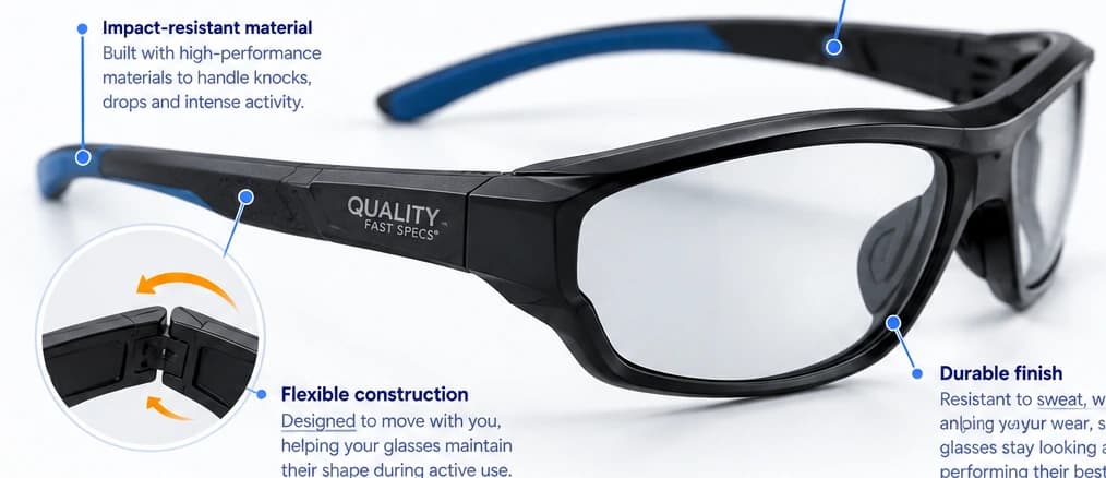 Diagram showing the flexible construction and durable components of an active sports frame.