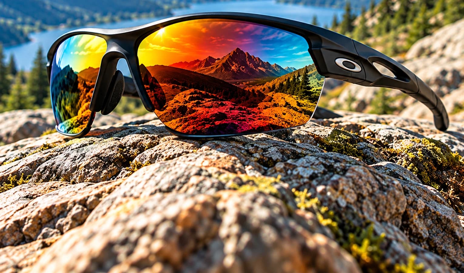 Favourite sports eyewear resting on a mountain rock.