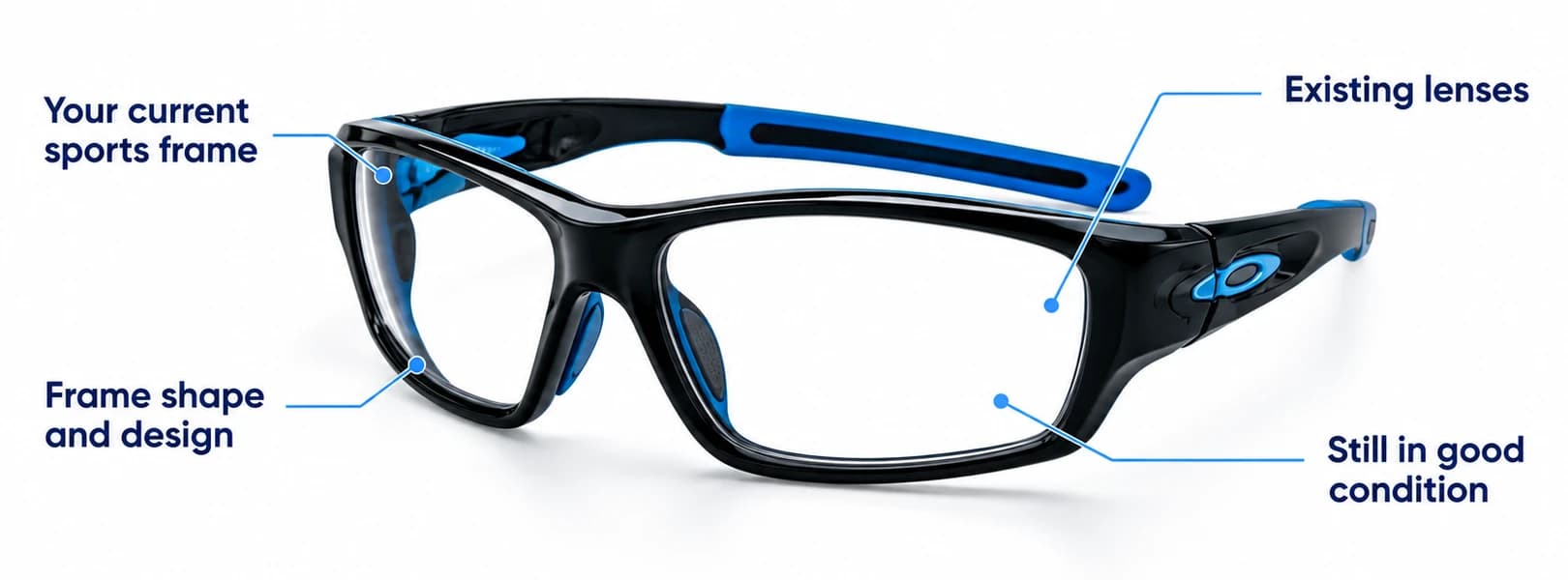 Sports frame ready to be assessed for replacement prescription lenses.
