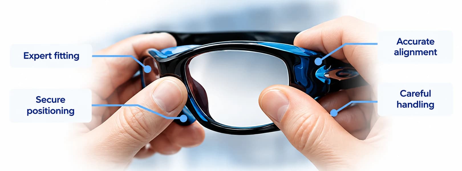 New prescription lenses being fitted into a sports frame.