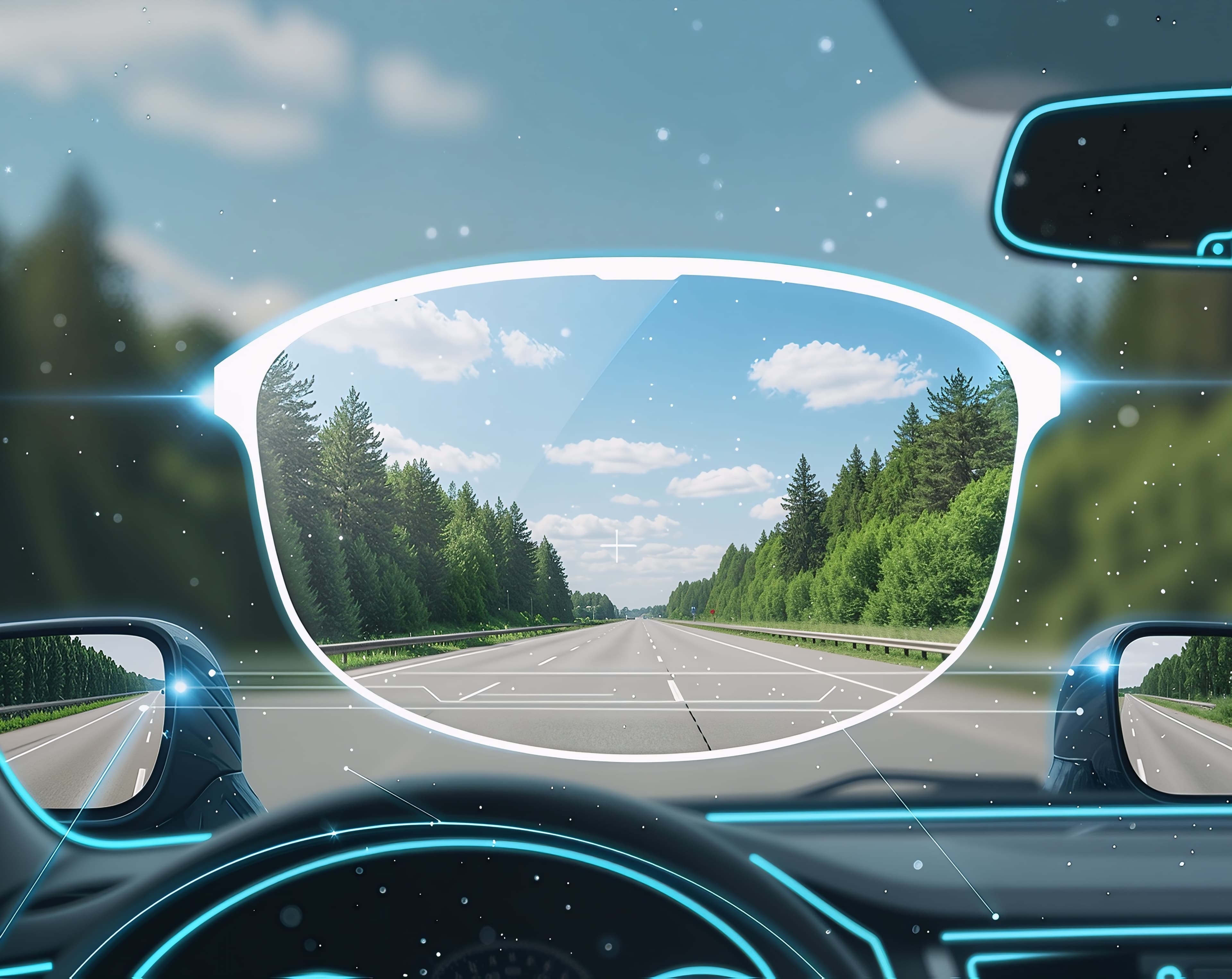 Adaptive lenses giving clear vision while driving in bright outdoor conditions