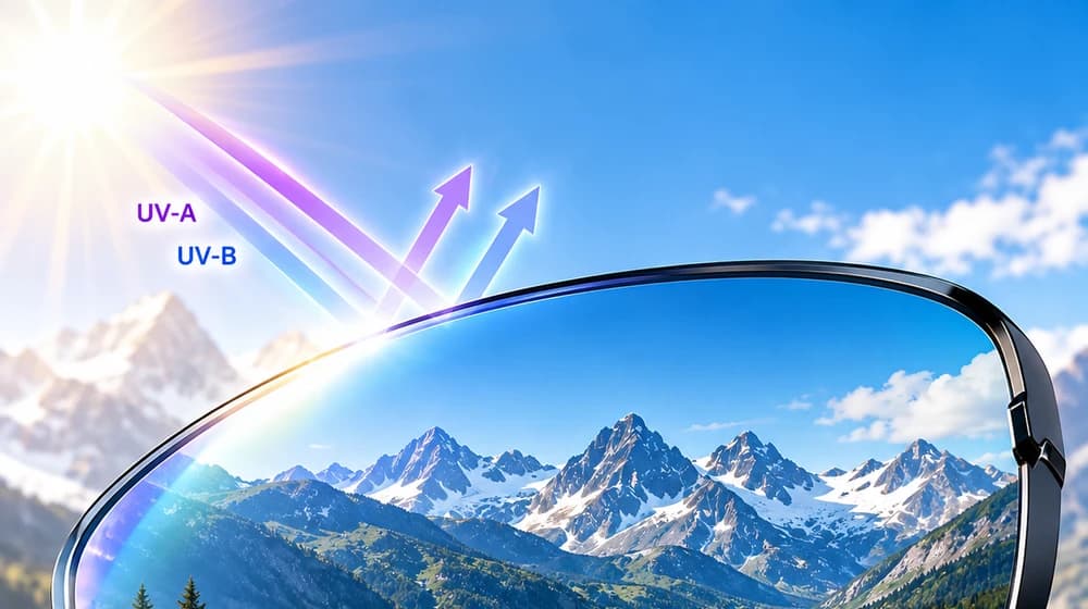 Bright mountain sunlight illustrating outdoor UV exposure.