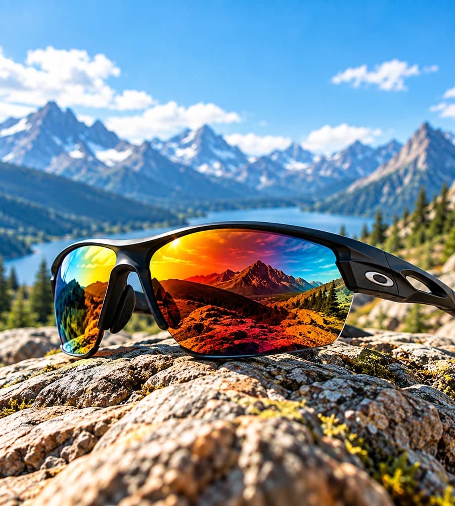 Favourite sports eyewear resting on a mountain rock.