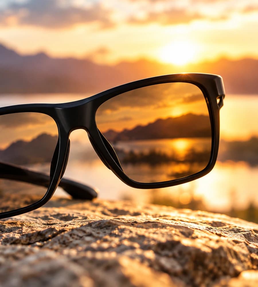 Sports glasses shown in warm outdoor light for a prescription refresh.