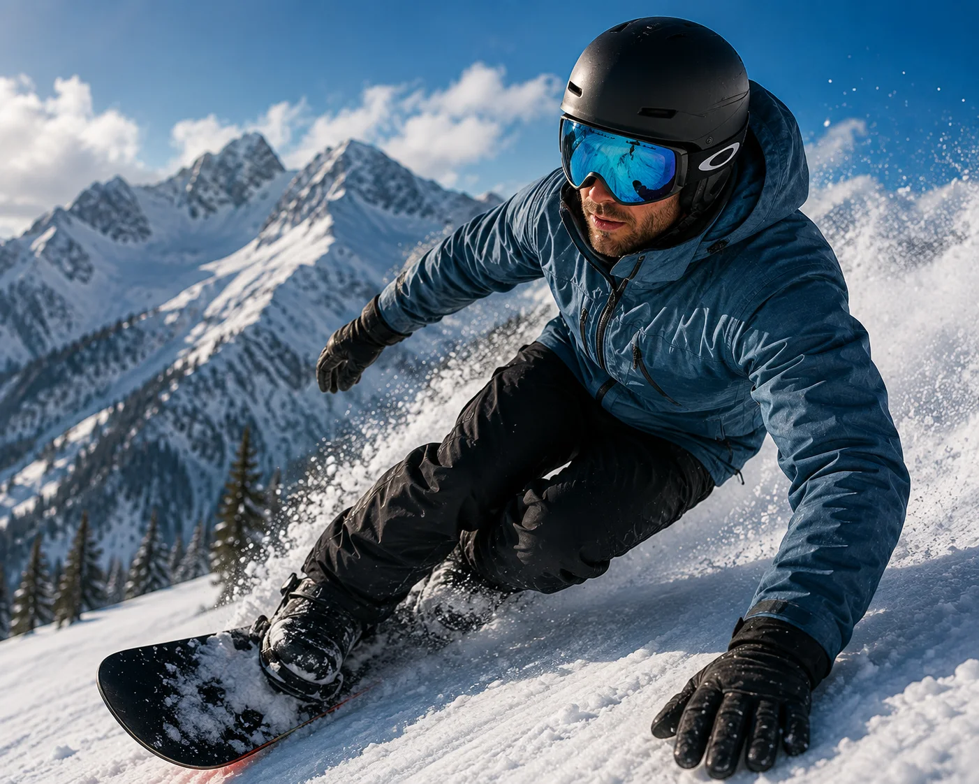 Snow athlete wearing sports eyewear in mountain conditions.